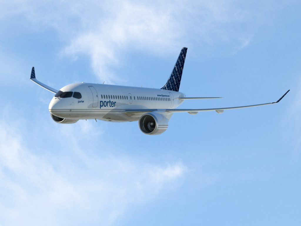 Bombardier CS100 seen in Porter Airlines livery.