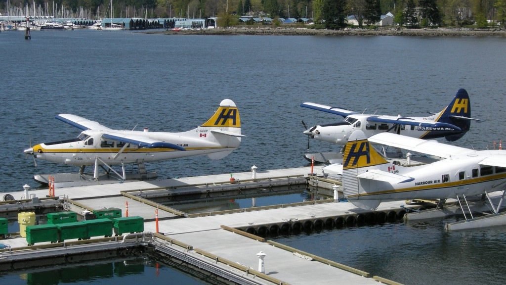 Harbour Air DHC-3T Turbine Otters at the YHC floatplane dock.