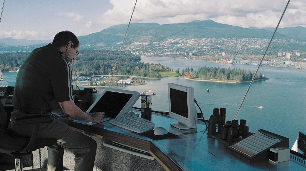 What a view!!! That’s Stanley Park, just above the monitors. Photo: Nav Canada