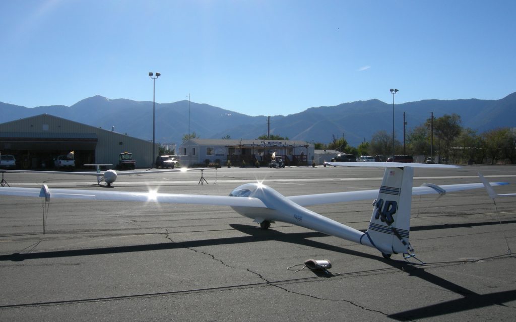 The LS-4 gleaming in the sunshine on the Soaring NV ramp, at Minden-Tahoe Airport