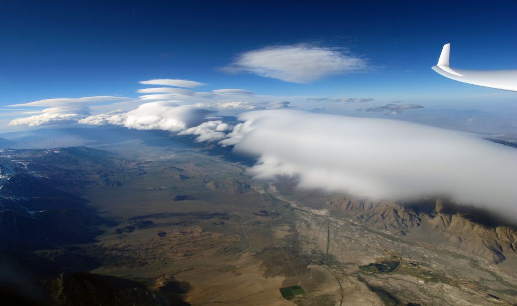 Lenticular clouds in wave, from 27,000 feet in a Kestel 17 glider near Lone Pine, CA - Photo: Gordon Boettger