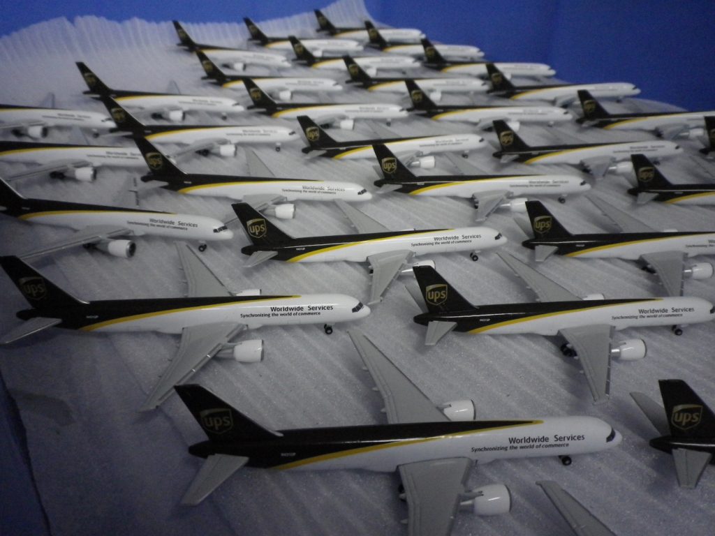 A fleet of UPS Boeing 757 models ready for inspection. Photo: Herpa Wings