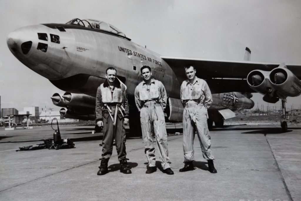 Brien Wygle (right) in front of a Boeing B-47
