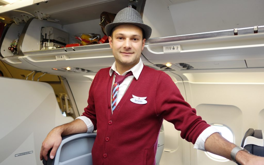 Air Canada rouge Flight Attendant Bryan, getting ready to welcome passengers on the YVR-LAS flight