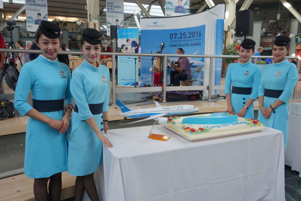 XiamenAir flight attendants, at the inaugural YVR celebration