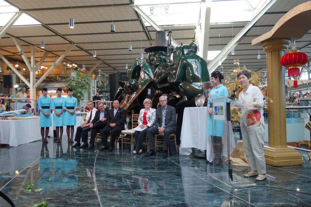 XiamenAir inaugural celebration taking place by "The Jade Canoe" at YVR