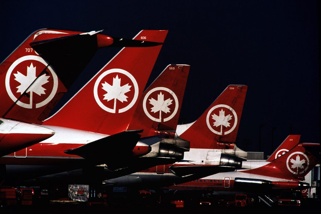 Early 1990s lineup of Air Canada planes at Terminal 2, including a DC-9, 767-200, L-1011s, a 727-200 and a new A320. Photo: Air Canada