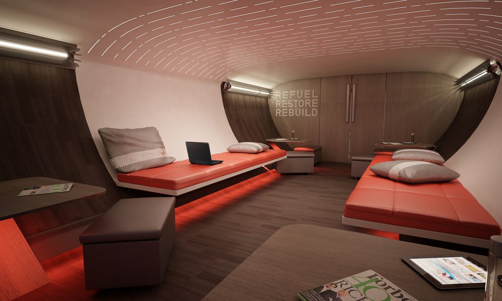 Teague and Nike collaborated on this 'Athlete's Plane' interior concept. Photo: Teague